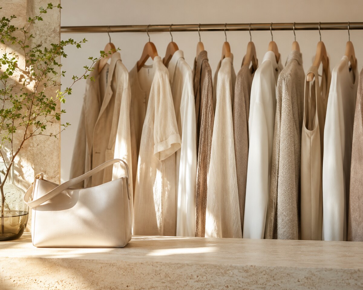 衣服とバッグを端正に並べた商品セレクション